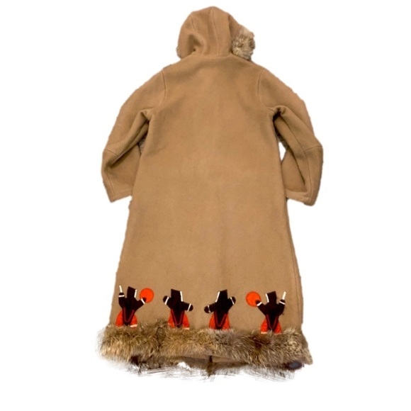 𝅺Vtg Inuvik Virgin Wool & Fur Trim Beige Full Length Parka Sz 12 / M - Picture 2 of 15